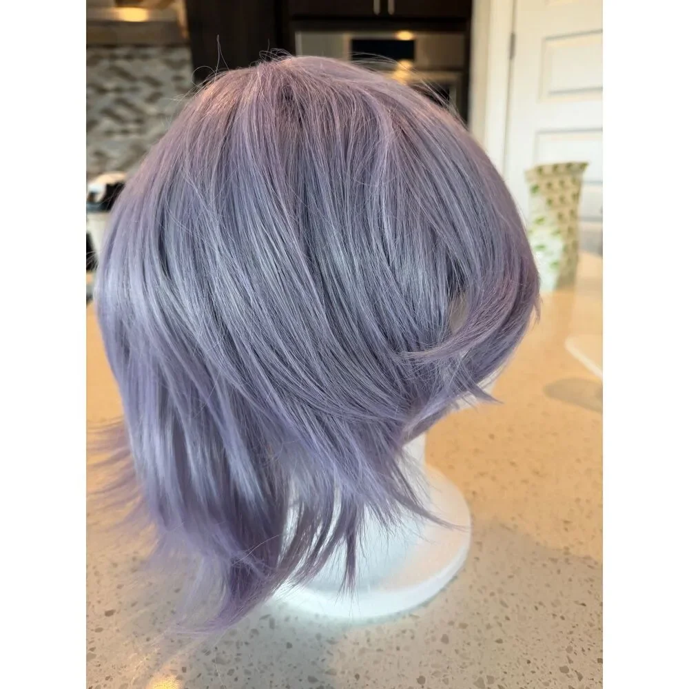 Purple Wig Short Straight Gray Purple Wig Halloween Cosplay Costume Animie Wigs
